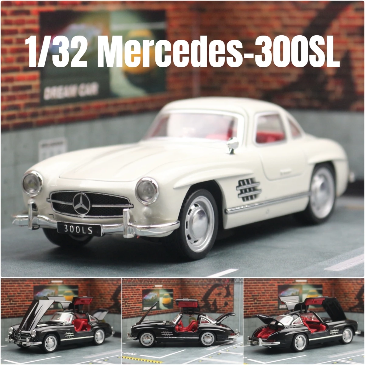 1/32 Mercedes-Benz 300SL Toy Car Model Diecast Metal Vehicle Vintage Miniature Pull Back Collection Gift For Children Kid Boys