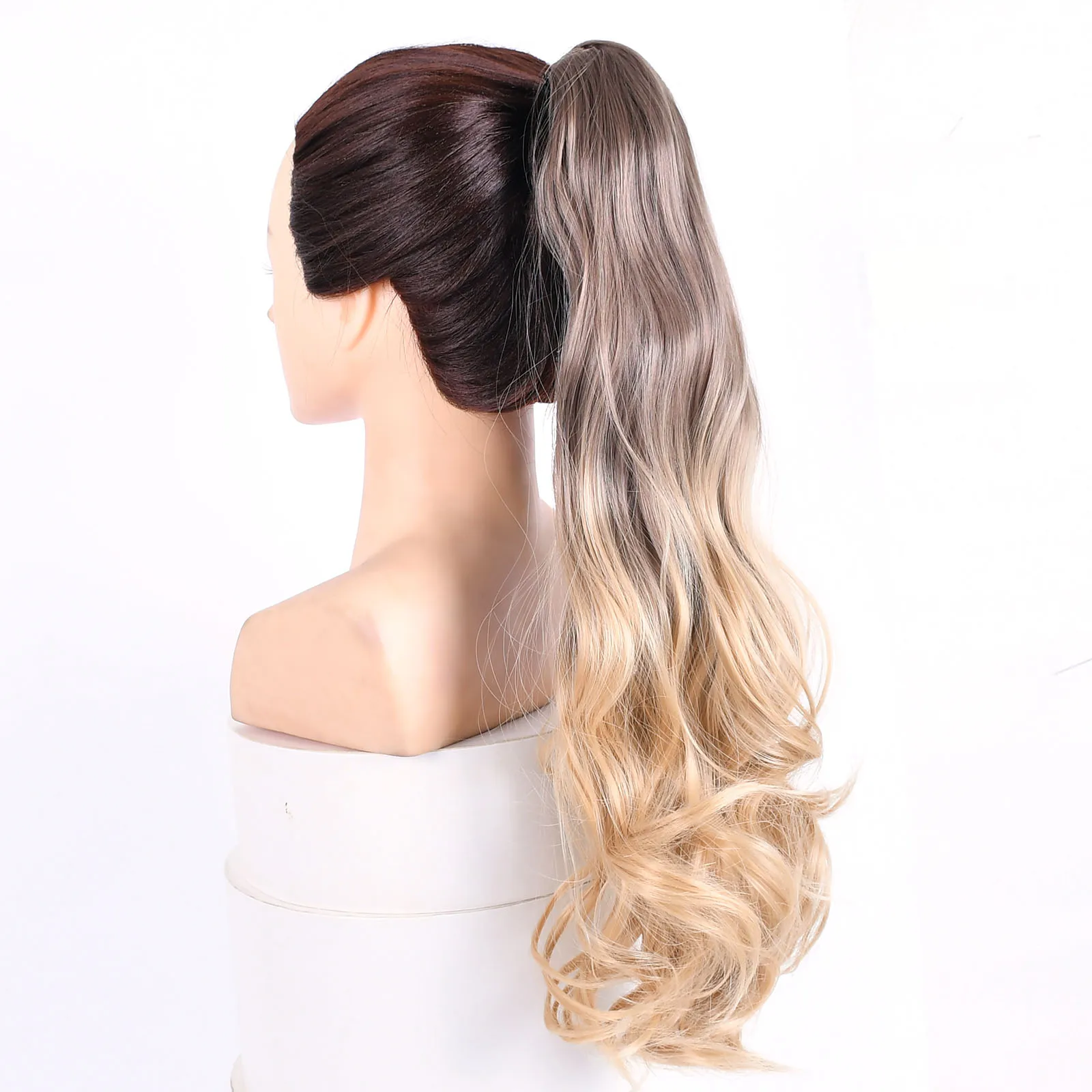 Jeedou 합성 클로 클립 포니 테일 확장 긴 물결 모양의 포니 테일 블루-퍼플 옹 브르 컬러 헤어 피스 자연스러워 보이는 쉬운 스타일링