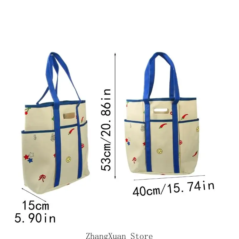 Einfache Tragetasche mit bedrucktem Canvas-Look für die tägliche Aufbewahrung, zum Packen Arbeitstag, für den Schulgebrauch – Detail 6