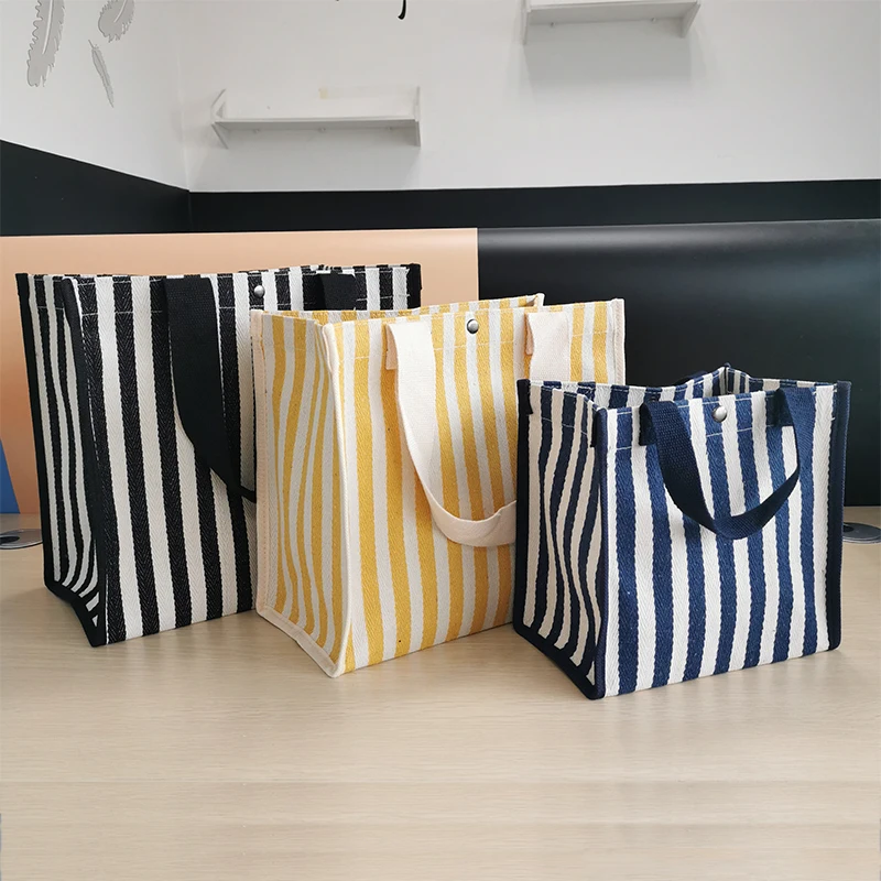 Canvas tote for office women striped shoulder bag casual all-match shopping bag