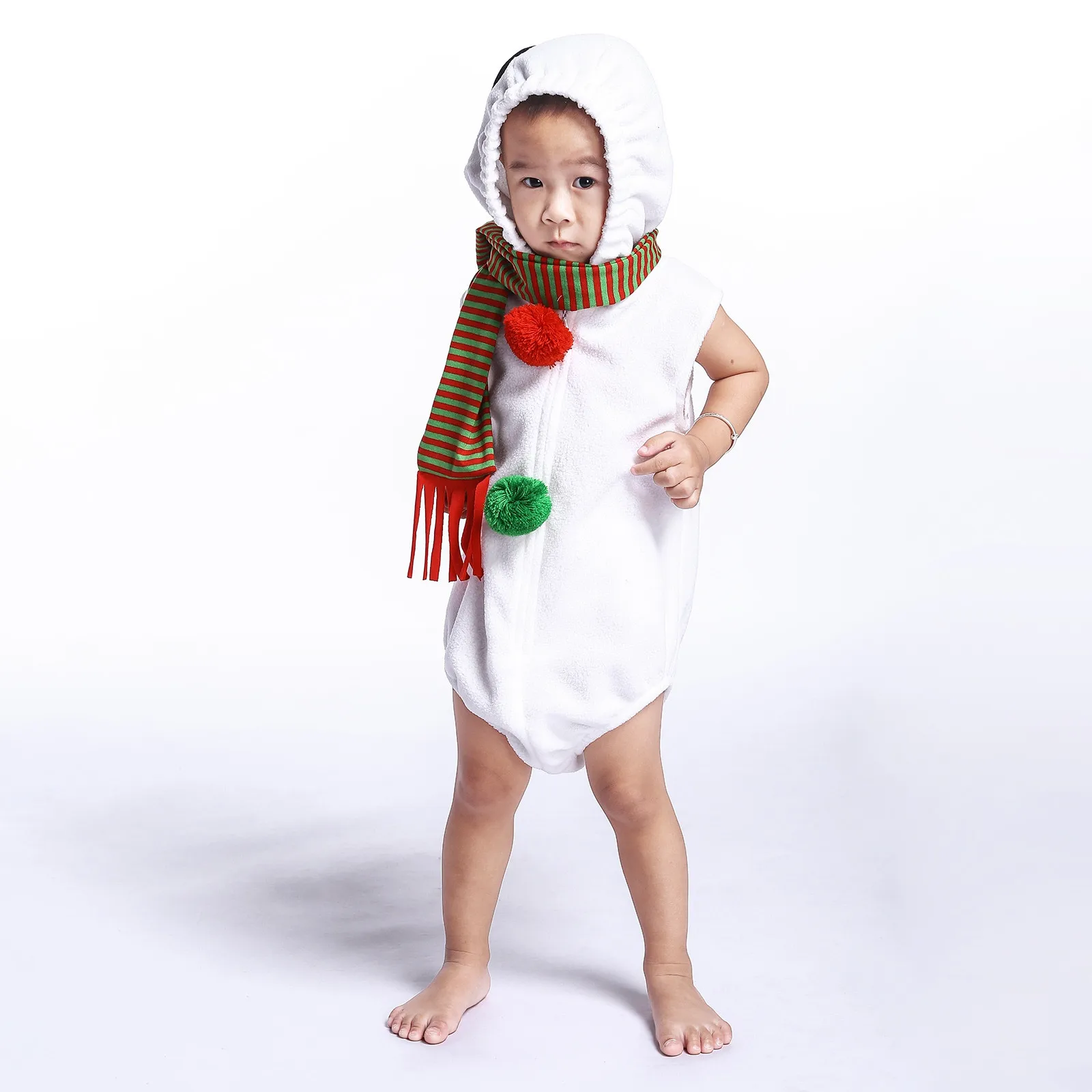 

Merry Christmas Infant Baby Romper Suit Boys Girls Long Sleeve Xmas Cosplay Costume Snowman Fleece Hoodie Jumpsuit+Scarf Sets