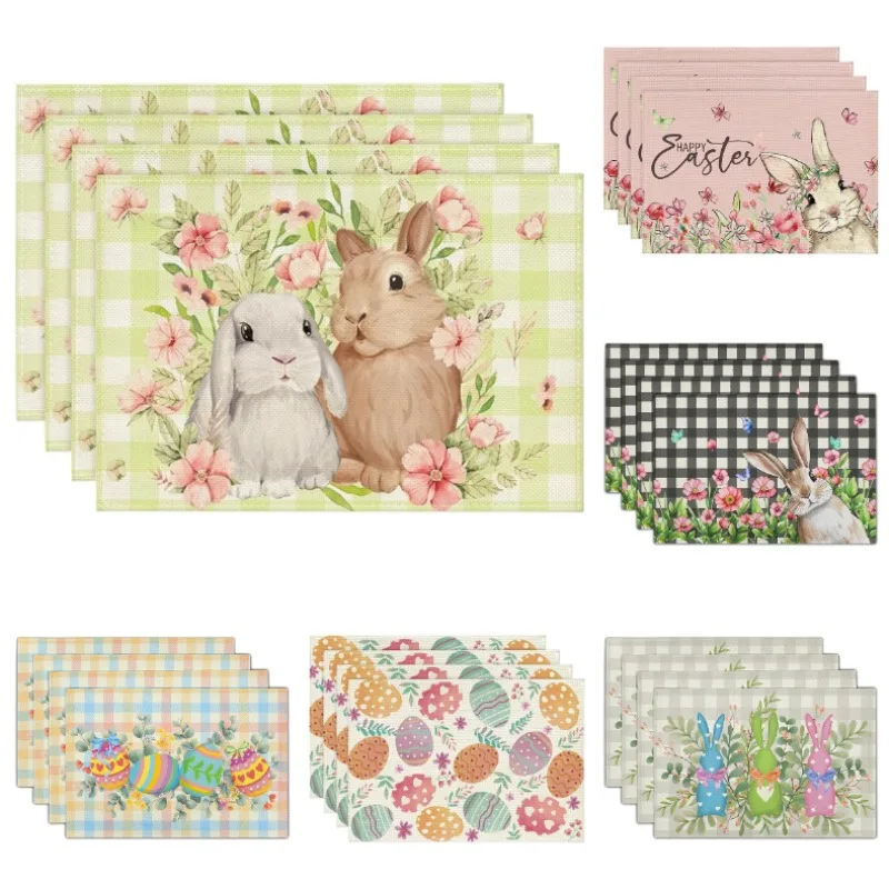 Niedliche Hasen-Tischsets Frühlings-Blumenmuster Tischdekoration Rutschfeste Hitzebeständige Tischunterlage für Kinderzimmer Tee-Party-Deko