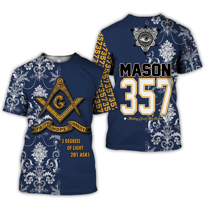 New Masonic 3D Printed T Shirt For Men Clothes Fashion Punk Freemasonry Graphic T-Shirt Streetwear Y2k Women Tee Mason Kid Tops