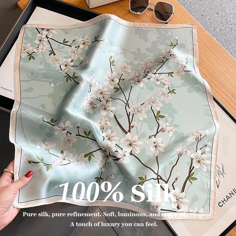 

100% Real Silk Neck Scarf for Women 53cm Small Square Mulberry Silk Luxury Bandana Hair Wrap Hairband Handkerchief Ribbon Scarf