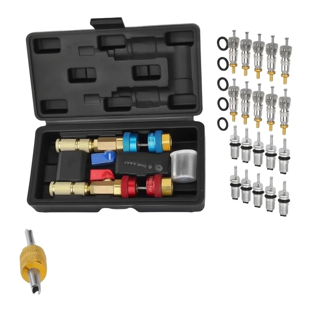 2Pcs R134a Valve Core Removal Tool Kit For Car Air Conditioning System Repair Hand Tool Set Black Red Blue