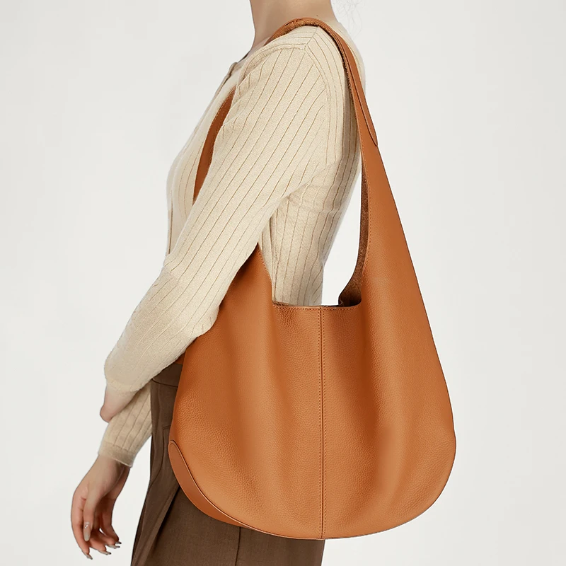 Women Large Capacity Genuine Leather Hobo Bag Retro Soft Shoulder Tote Bag Trend Solid Color Underarm Casual Work Daily Handbags