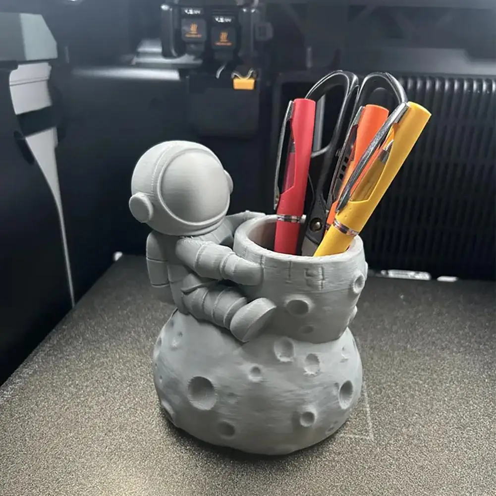 Kids Study Desk Organizer 3d Printed Astronaut Pen Holder with Moon Base Space-themed Desk Organizer Capacity Pencil Cup Brush