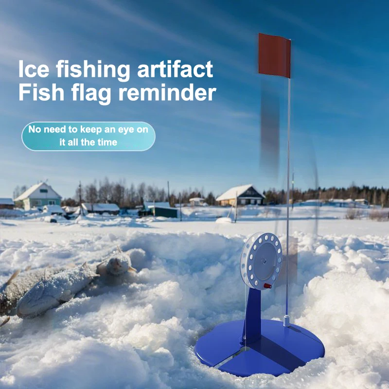 عمود صيد الجليد الشتوي ثقيل الاستخدام مع العلم؛ أدوات صيد الأسماك على الجليد المحمولة 1 مجموعة