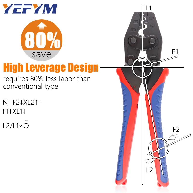 Non-Insulated Terminal Crimping Tools YEJ Ratchet Wire Pliers For Copper Butt/Splice Wire Connectors 1.25-38mm²/AWG 26-2 YEFYM