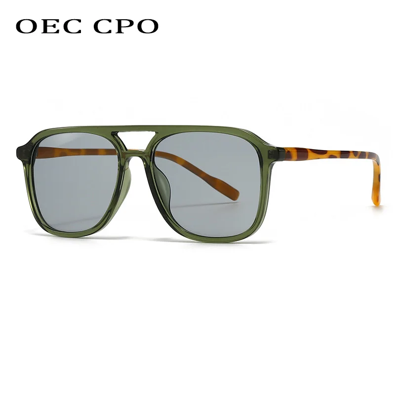 

OEC CPO Big Frame Square Sunglasses Women Fashion Double Bridges Green Leopard Men Punk Sun Glasses Female Shades UV400 Eyewear