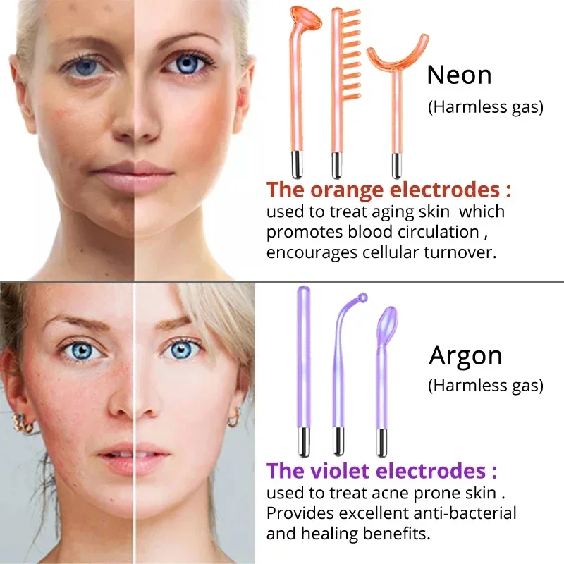 Darsonval-Máquina Facial Portátil de Alta Frequência, Terapia da Pele, Varinhas 6 Neon e Argon, Remover Rugas e Acne, Varinha Facial Therapy