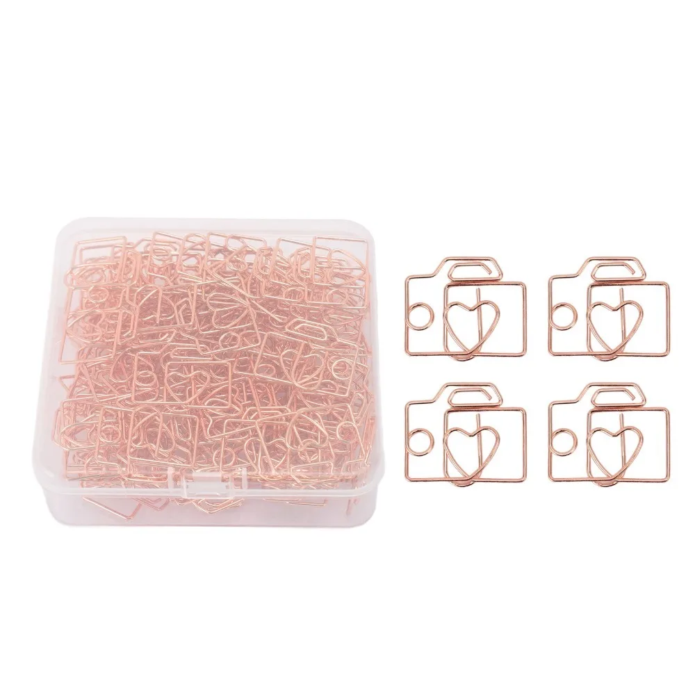80PCS Camera Shaped Paper Clip Gold/Rose Gold Electroplating Metal Paperclip Multi-functional 29*25mm Metal Paper Clip