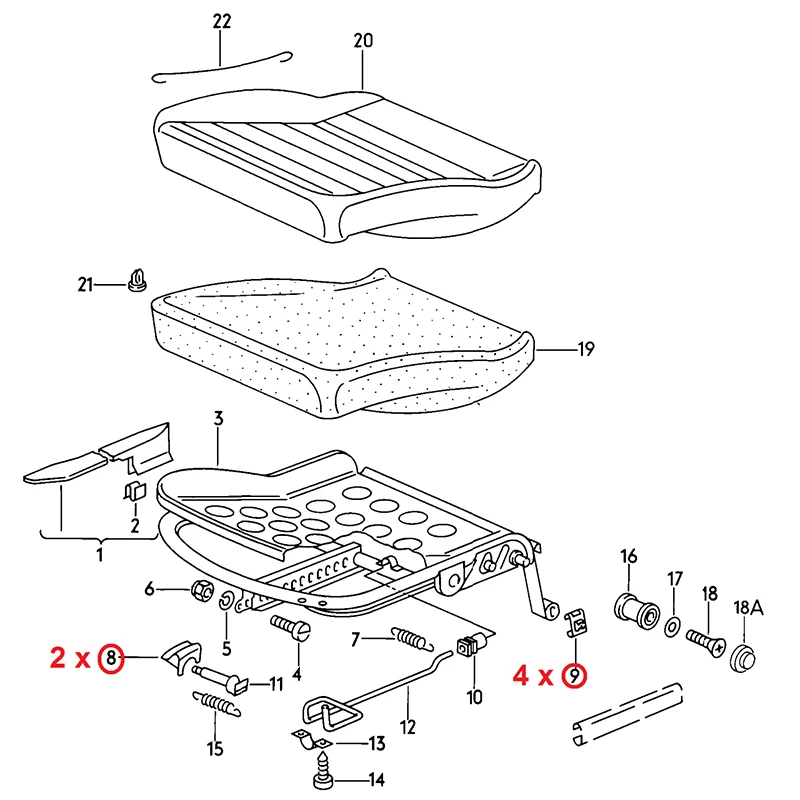 Pieza de guía deslizante de Clip de corredor de riel de sujeción de asiento de 6 uds 171881213 B Para Audi 80 1978 1979 1980 1981 1982 1983 1984