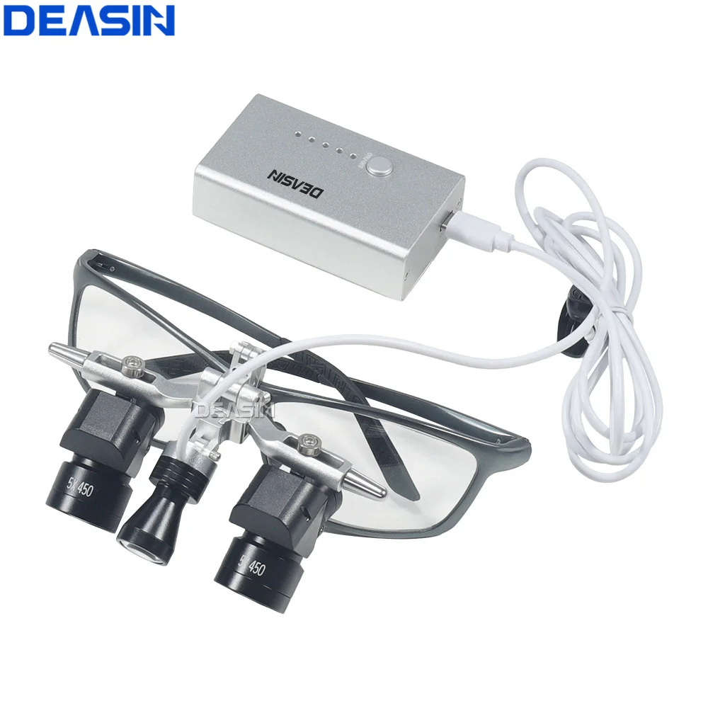 

DEASIN Dental Ergo2 Loupes 4X 5X 6X Magnifying Glass 45°Optical Corner Structure with 5W LED Light Surgery Lens Dentistry Tool