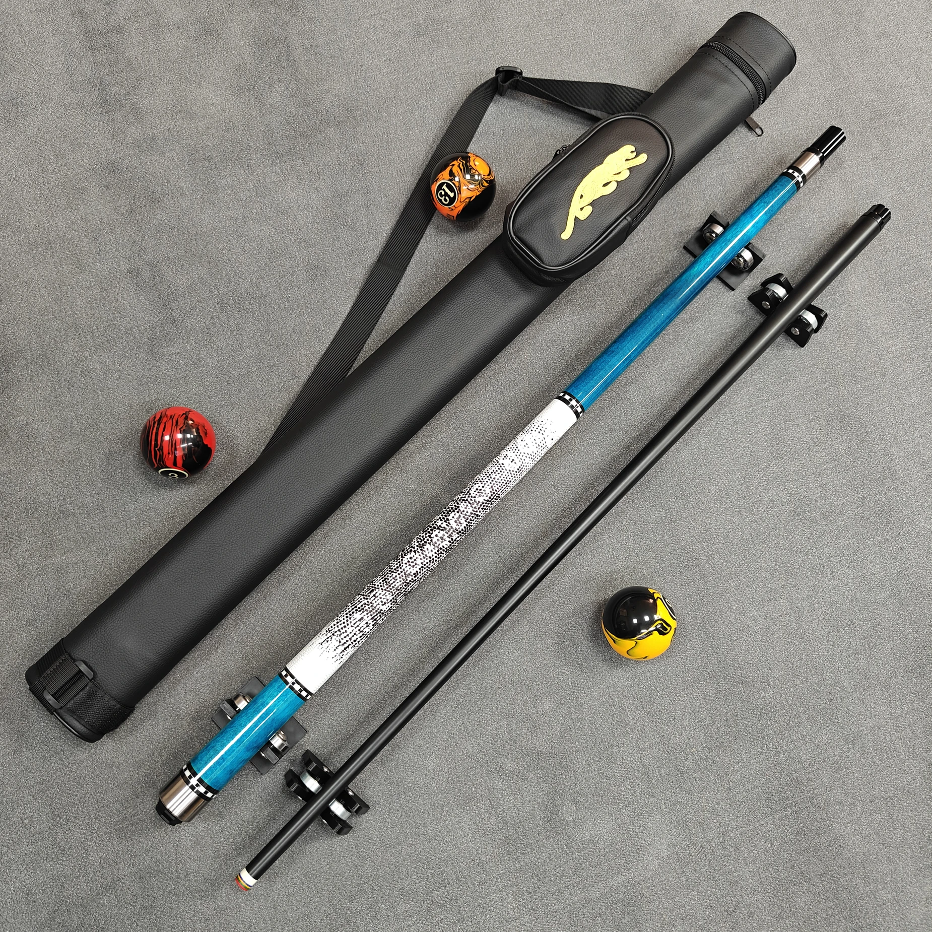 1/2‑Split High‑Tech Pool Cue,12.5mm Tip,Lake‑Blue Shaft,Lizard‑Pattern Grip,Leopard Cue Tube,for 9‑Ball,Billiard Gift