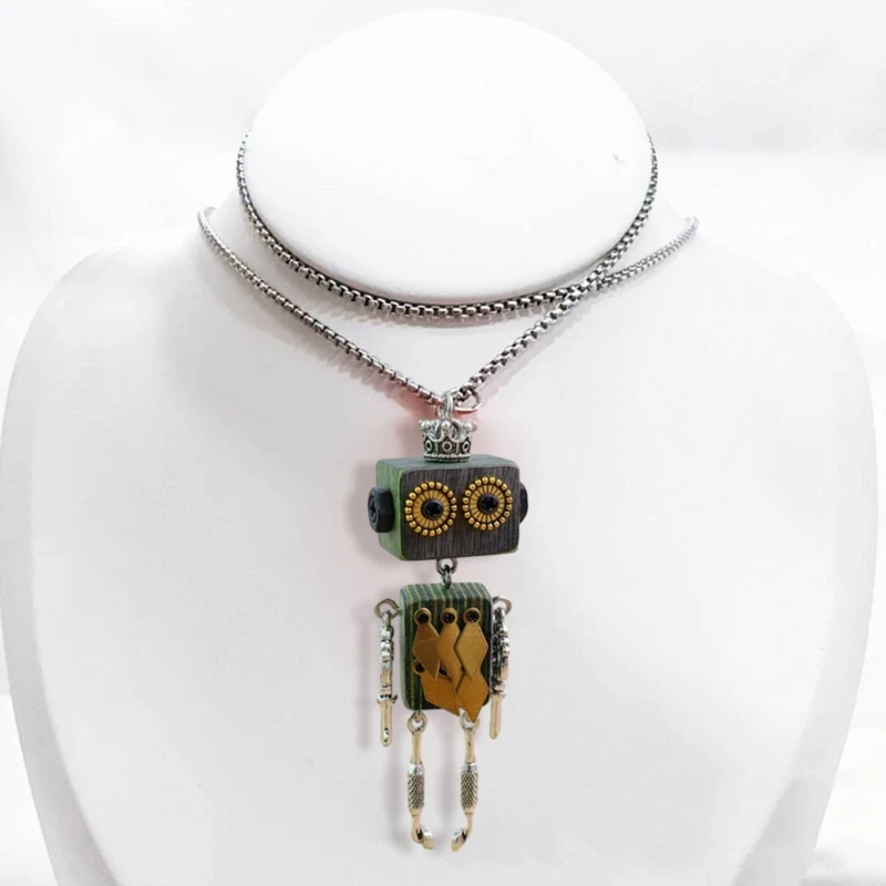 Block Robot Pendant Necklace Adjustable Length Punk Neckchain Stylish Leather Cord Accessory Fade Resistant Chokers