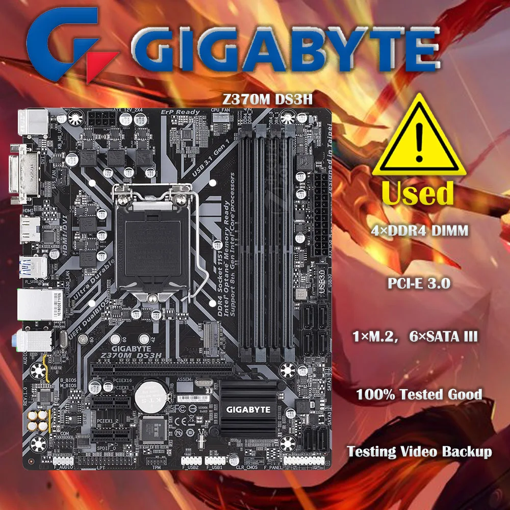 Used Gigabyte Z370M DS3H Motherboard 64GB LGA 1151 DDR4 Micro ATX  Mainboard 100% Tested Fully Work