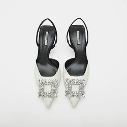 2023 Vrouwen Pumps Luxe Crystal Slingback Hoge Hakken Dames Zomer Sandalen Met Hakken Voor Feest Trouwschoenen