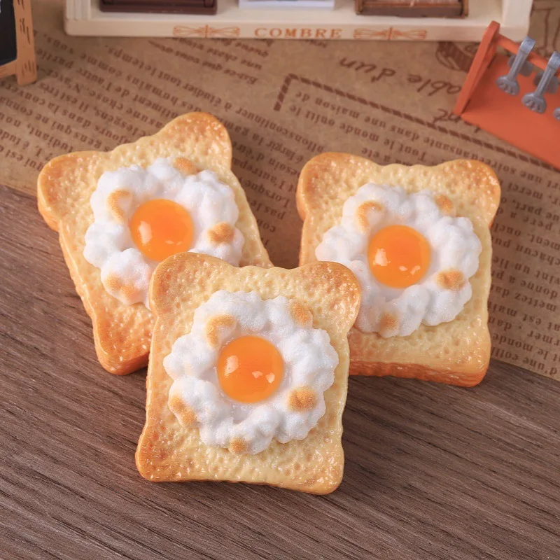 Mini Toast Bread with Fried Egg Model Large Breakfast Food Miniature DIY Food Pendant Resin Accessory Decoration Home Decor