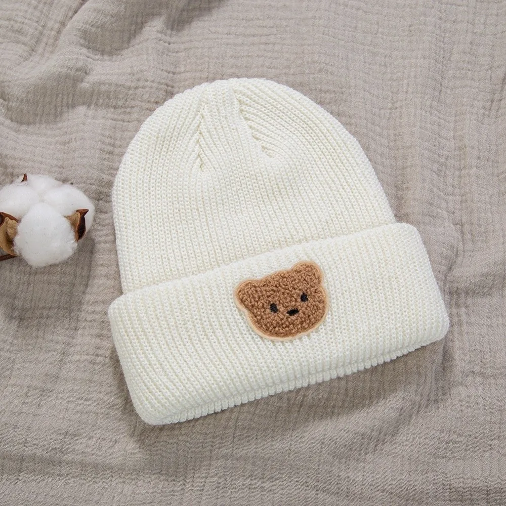 Fashion Cute Cartoon Baby Beanie Cap Warm Solid Color Knitted Hat Children Winter Windproof Pullover Cap