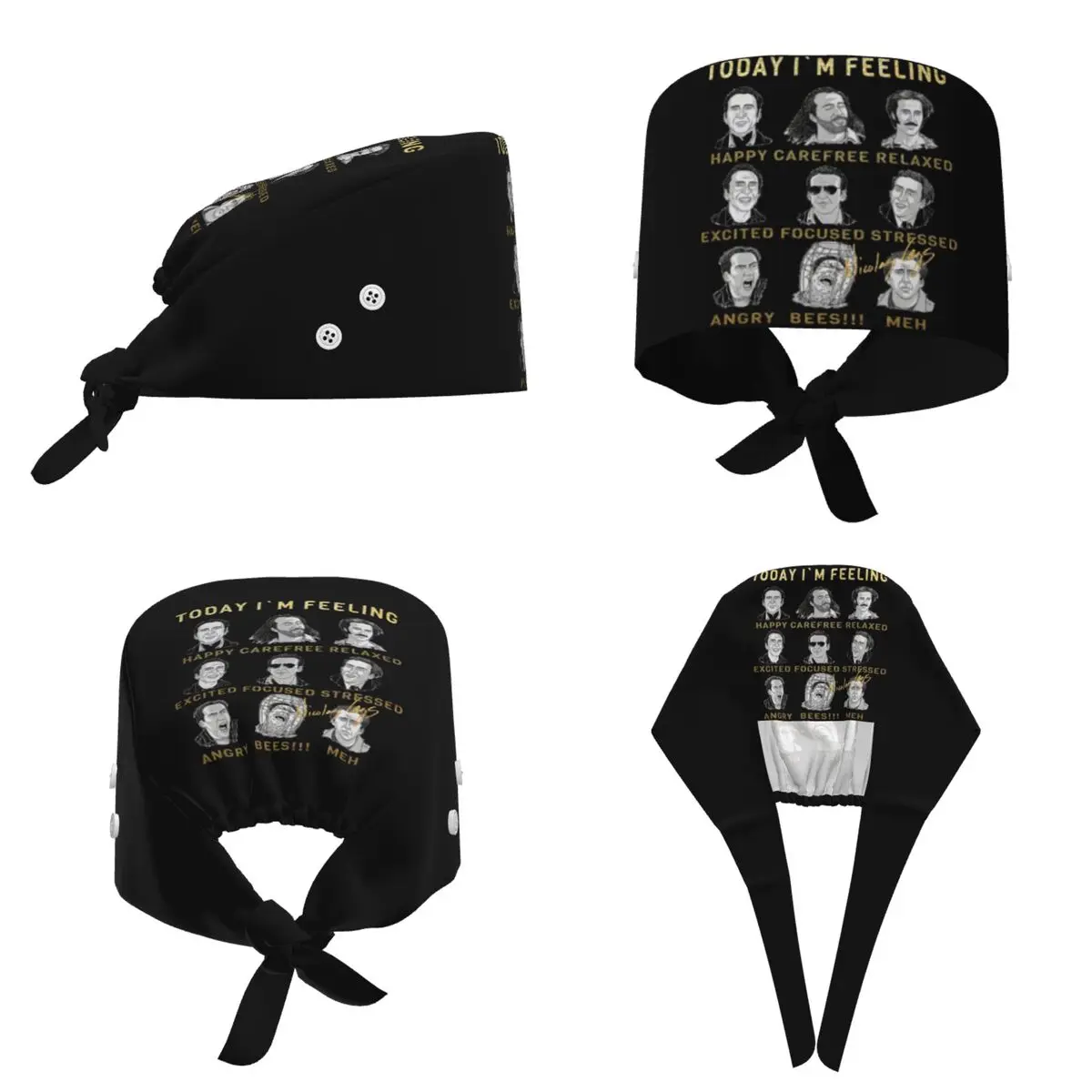 Merry Christmas St Nicolas Cage Scrub Hat Doctor Working Surgical Cap Men Women Adjustable Nursing Caps for Dentist