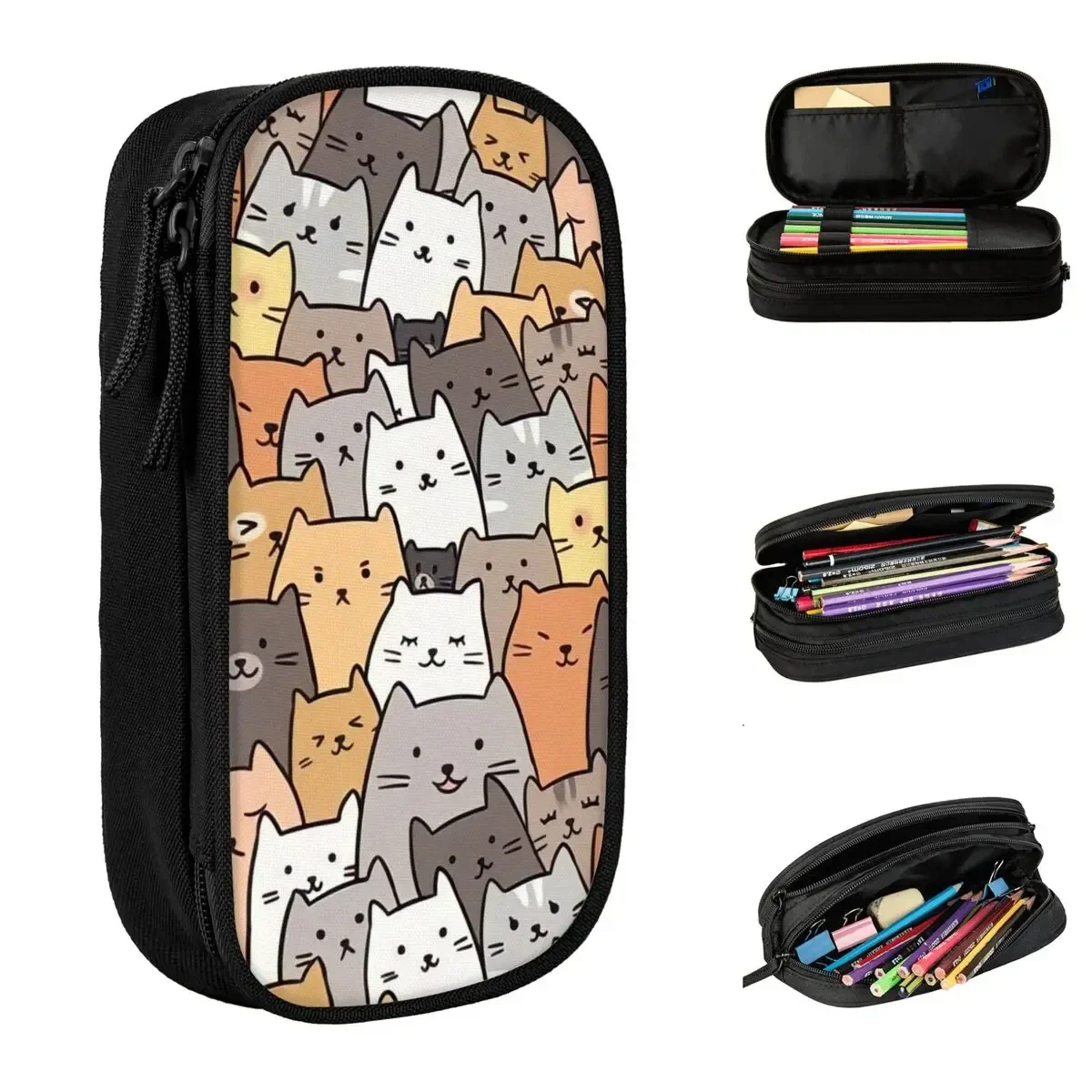 

Funny Cats Collage Pencil Cases New Animal Cat Lover Pen Box Bag Girl Boy Large Storage Students School Gifts Pencilcases