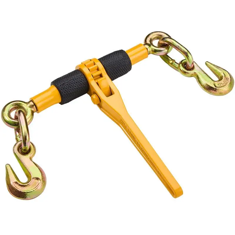 

Ratchet chain ties, 1/4"-5/16", 2600 lbs safe working load, 4-pack load ties with 2 grab hooks, tie-down straps for transport chains, heavy-duty tow chain ratchet ties for flatbed trailers