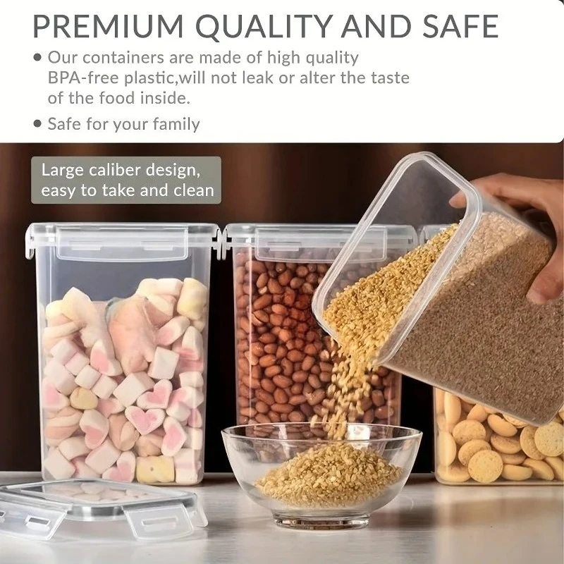 6Pcs Airtight Food Storage Containers Kitchen Pantry Storage Containers For Sugar, Flour And Baking Supplies Kitchen Accessories