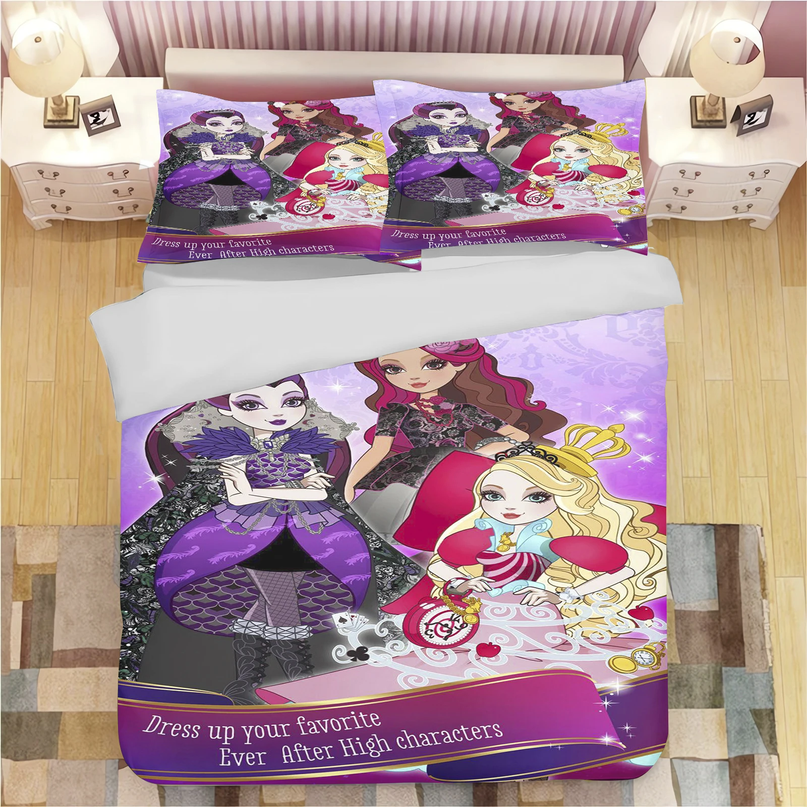 Cartoon Elf Girl Printed Bedding 2/3 Piece Ever After High Duvet Cover Set Style For Children Adult Bedroom Home Decor Perfect