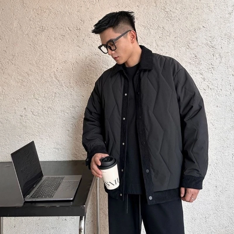 

Мужская вельветовая облегающая хлопковая стеганая куртка с воротником, многослойное зимнее теплое толстое пальто