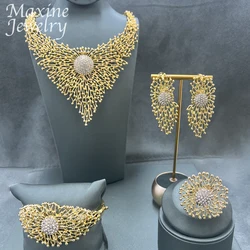 Luxury Original 18K Gold Plated Jewelry Set for Women Trendy Golden Necklace Earring Bracelet Ring Party Dubai Wedding Gifts