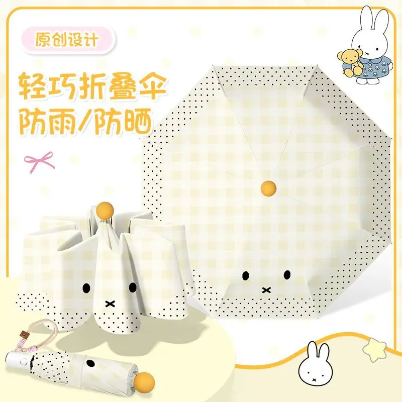 Kawaii Miffy Umbrella Cute Cartoon Miffy Fully Automatic Umbrella Dual Function Black Rubber Folding Umbrella for Portability view 3