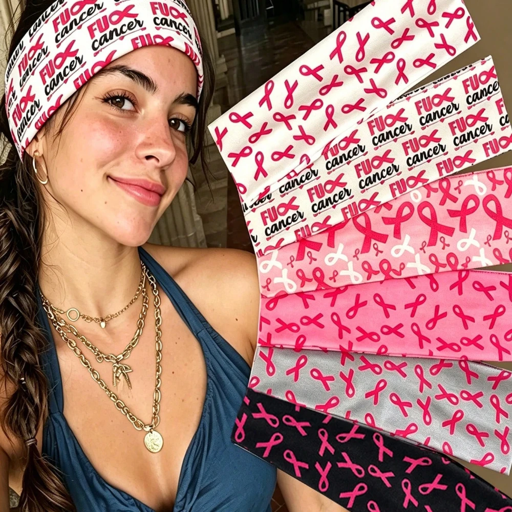 6 bandeaux élastiques antidérapants en ruban rose pour la sensibilisation au cancer du sein, campagne de santé pour femmes