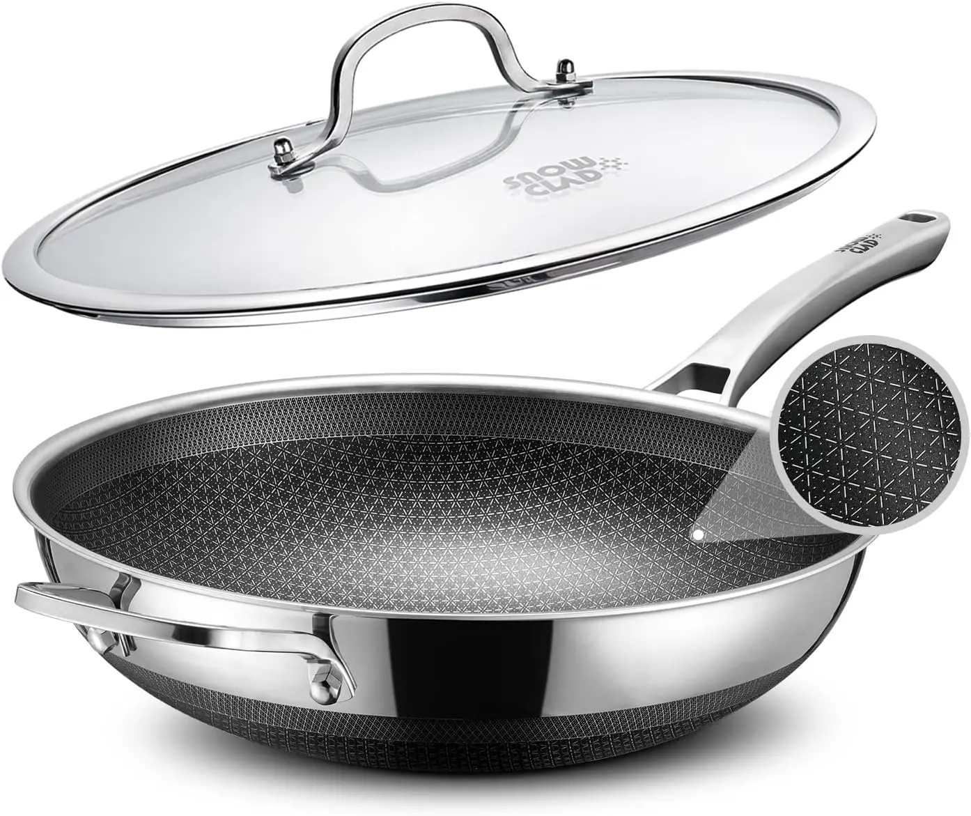 

13-Inch Nonstick Stainless Steel Wok Pan with Lid, Induction Safe, PFOA Free, Dishwasher Oven Broiler Compatible