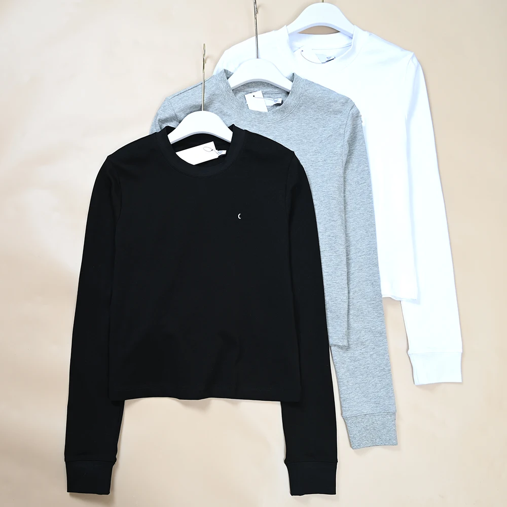 秋の新作 レディース コットン ベーシック 刺繍入りレター ロングスリーブ ラウンドネック ベース カジュアル スリーブ 快適フィット Tシャツ