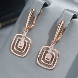 Wbmqda Hollow Square Long Drop Earrings For Women 585 Rose Gold Color With White Natural Zircon High Quality Daily Fine Jewelry