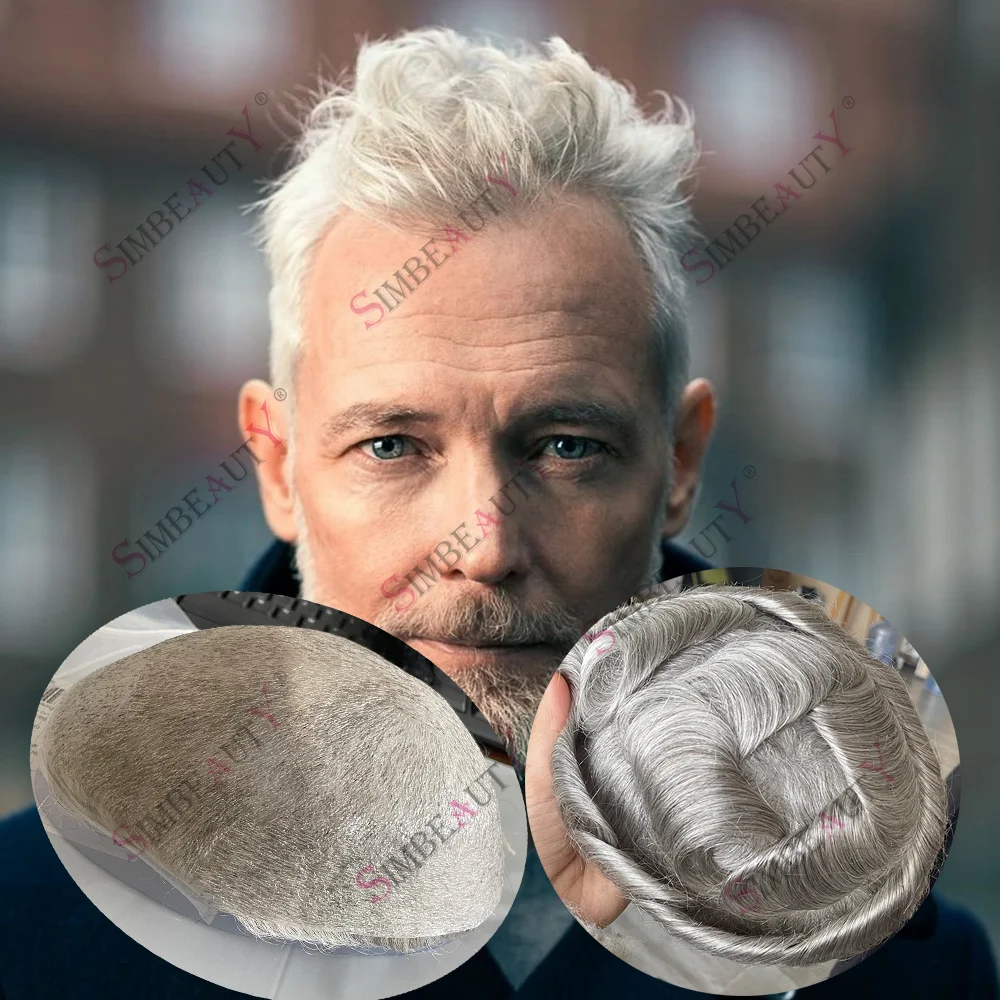 

Hair Replacement Super Thin Skin Human Hair Men Toupee Undetectable 0.02-0.03mm Full Pu 80%-100% Density Vloop Grey Prosthesis