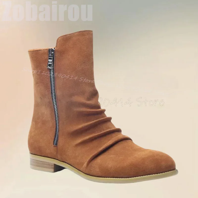 

Brown Black Pleated Design Suede Ankle Boots Fashion Side Zipper Men Boots Luxury Handmade Party Banquet Office Men Casual Shoes