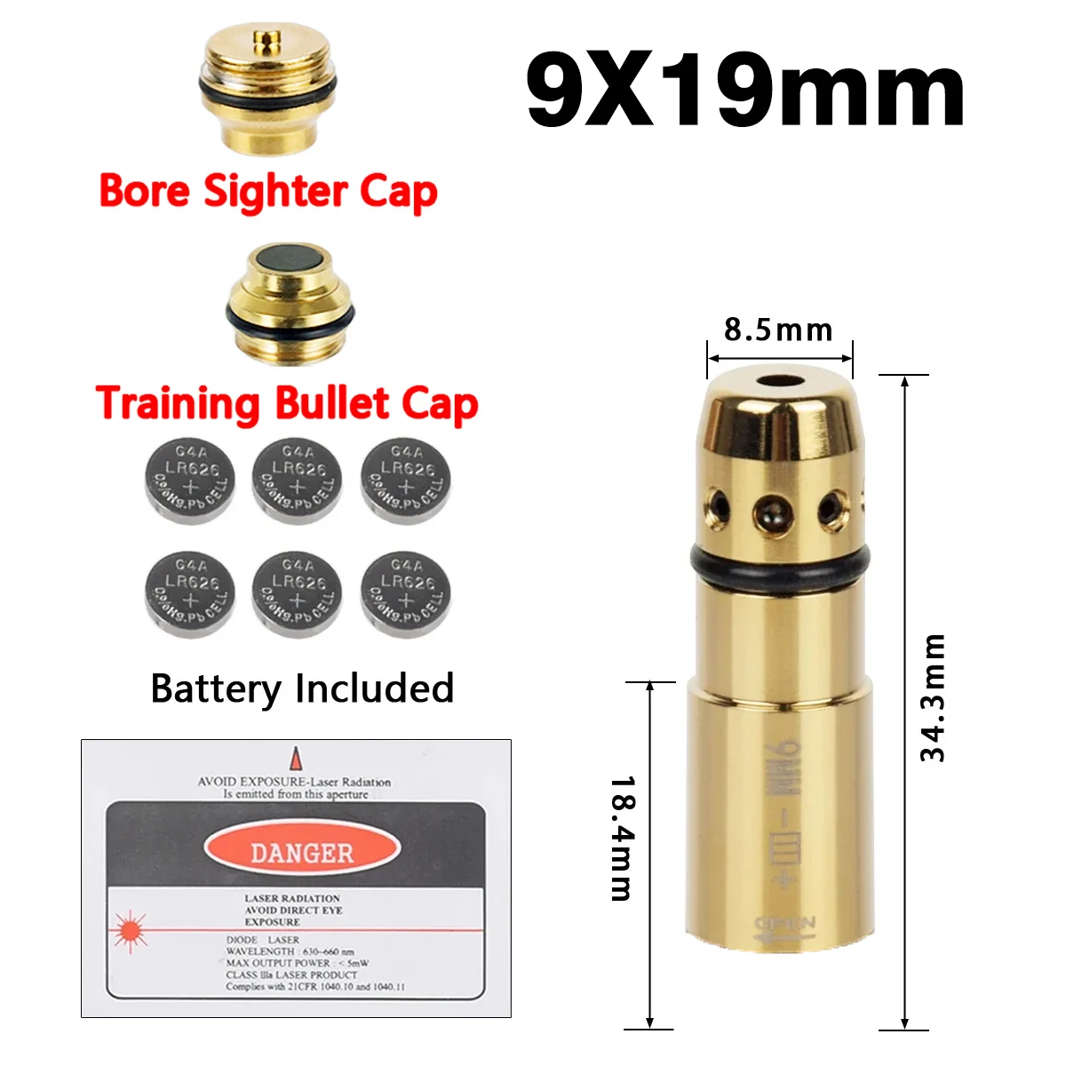 

9x19mm 9X18mm .223Rem Laser Training Bullet Laser Bore Sight 2in1 Dual Purpose Laser Pointer for Hunting Dry Fire Calibration