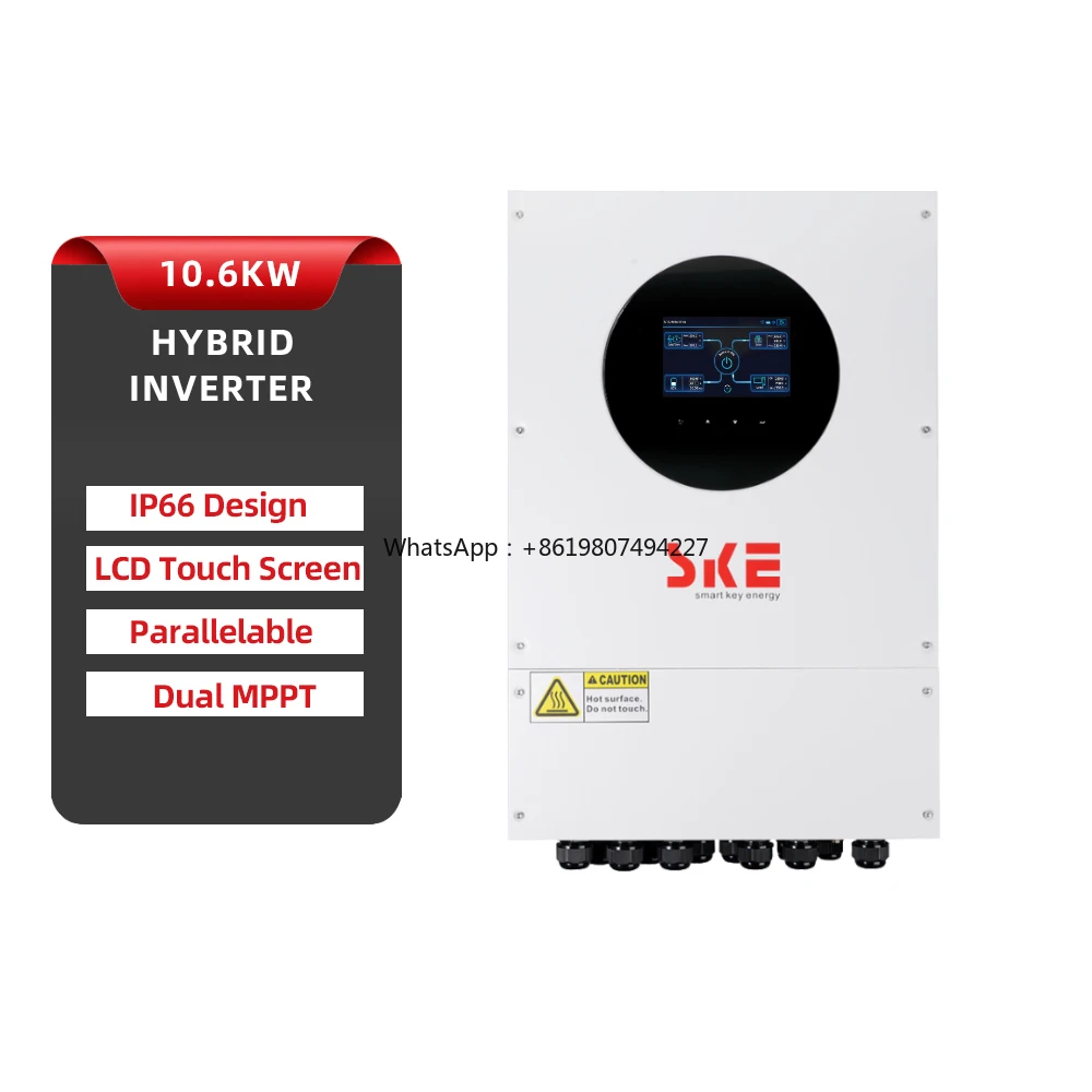 

SKE Hybrid Solar Inverter 10.6KW Single Phase 230V Dual MPPT IP66 48V Battery 5-Year Warranty 6.6KW 8.6KW Versions Available