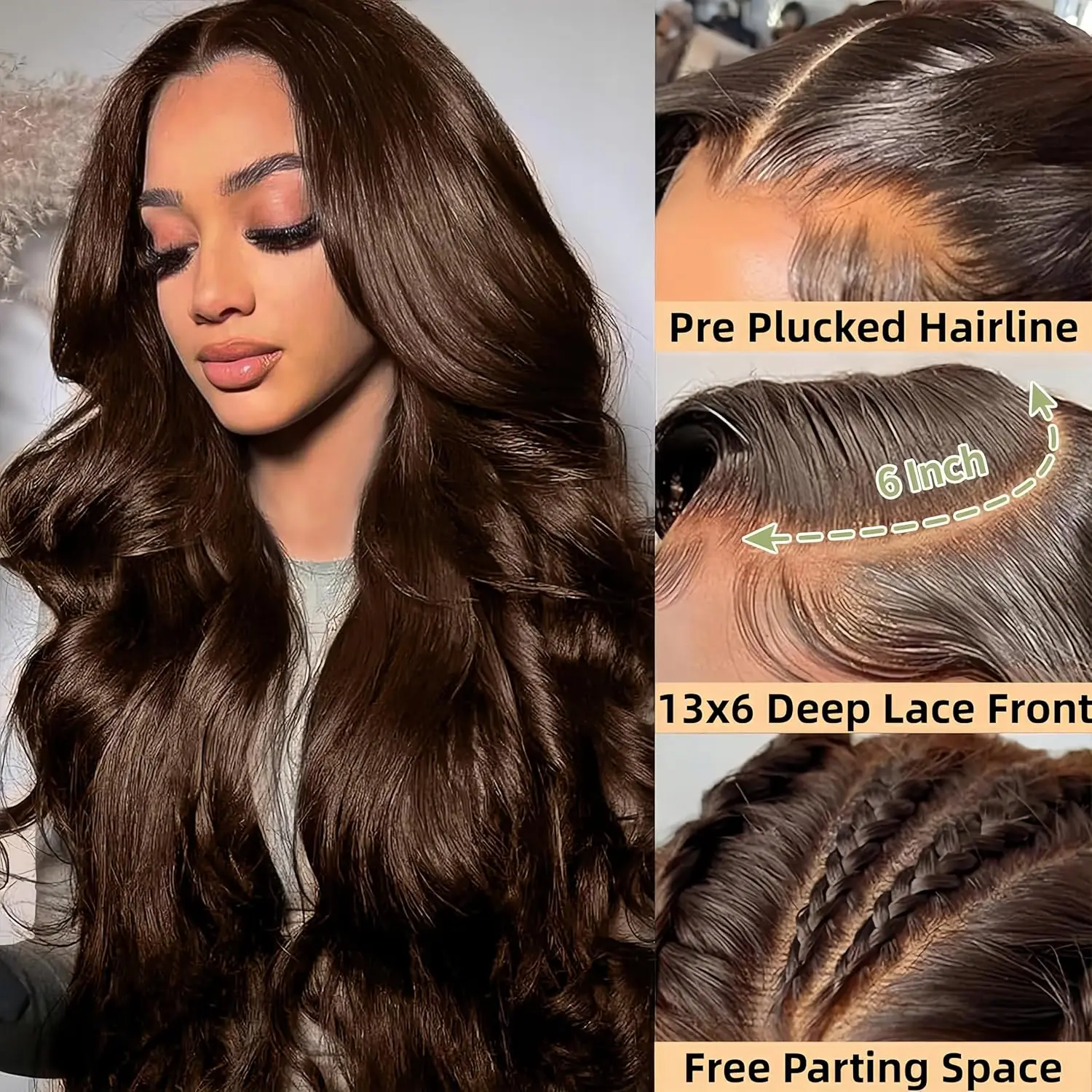 Chocolate Brown Body Wave Lace Front Wig 13x6 Hd Lace Frontal Wig 200 Density Human Hair Wigs Colored Brazilian Hair for Women