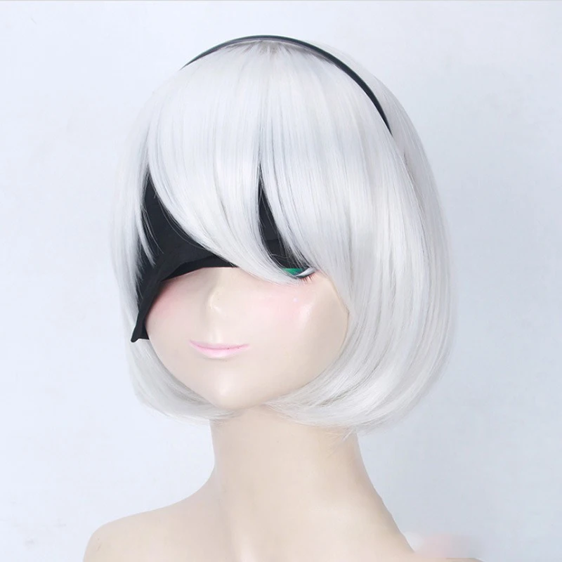 YoRHa n. 2 Tipo B Gioco Ruolo Capelli corti Bar Esegui abbigliamento Partita Argento Bianco Bob Taglio di capelli Gioco NieR Automata Parrucca protagonista