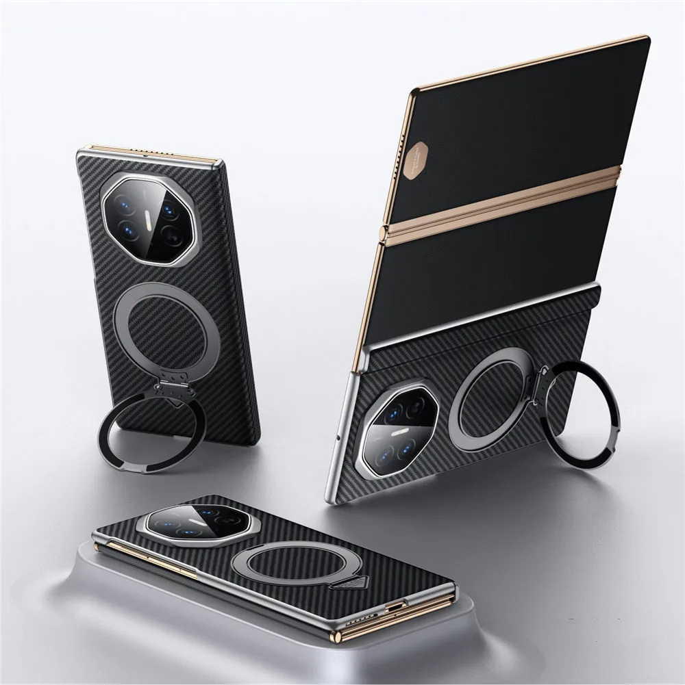 

Slim Carbon Fiber Pattern Leather Magsafe Case For Huawei Mate XT Hinge Bracket Protective Back Cover