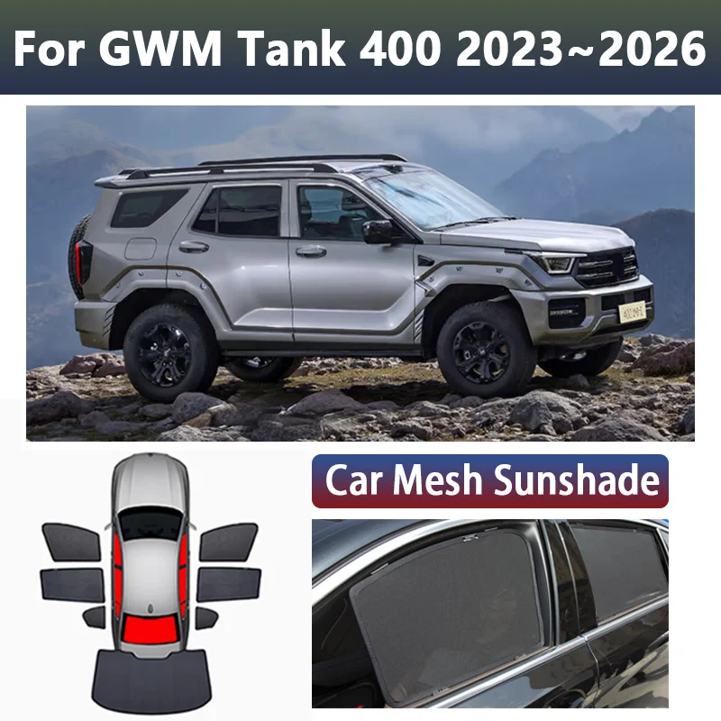 

For GWM Tank 400 Accessories 2023 2024 2025 2026 Car Mesh Sunshade Sunscreen Window Sun Shades Magnetic Visor Privacy Curtains