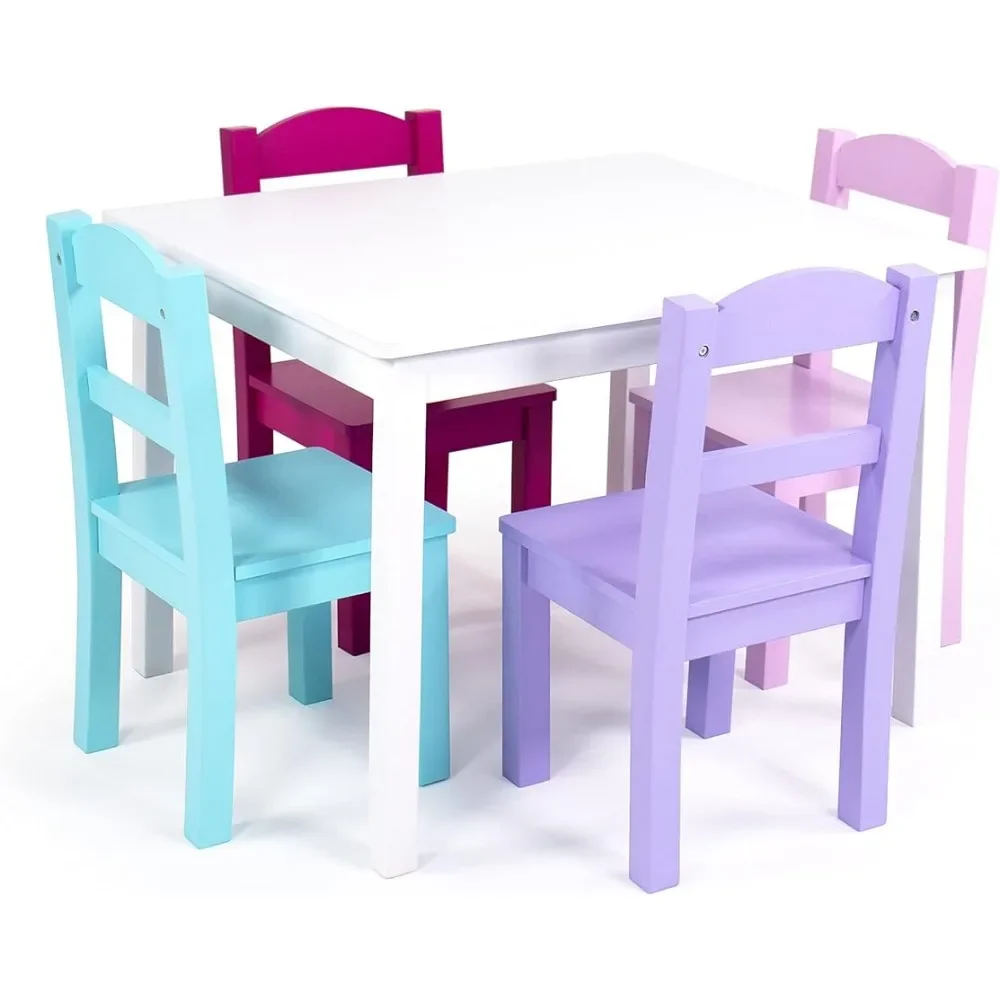 Juego de mesa y silla de madera para niños, 4 sillas incluidas, Ideal para Artes y manualidades, tiempo de aperitivos, decoración en casa, blanco,