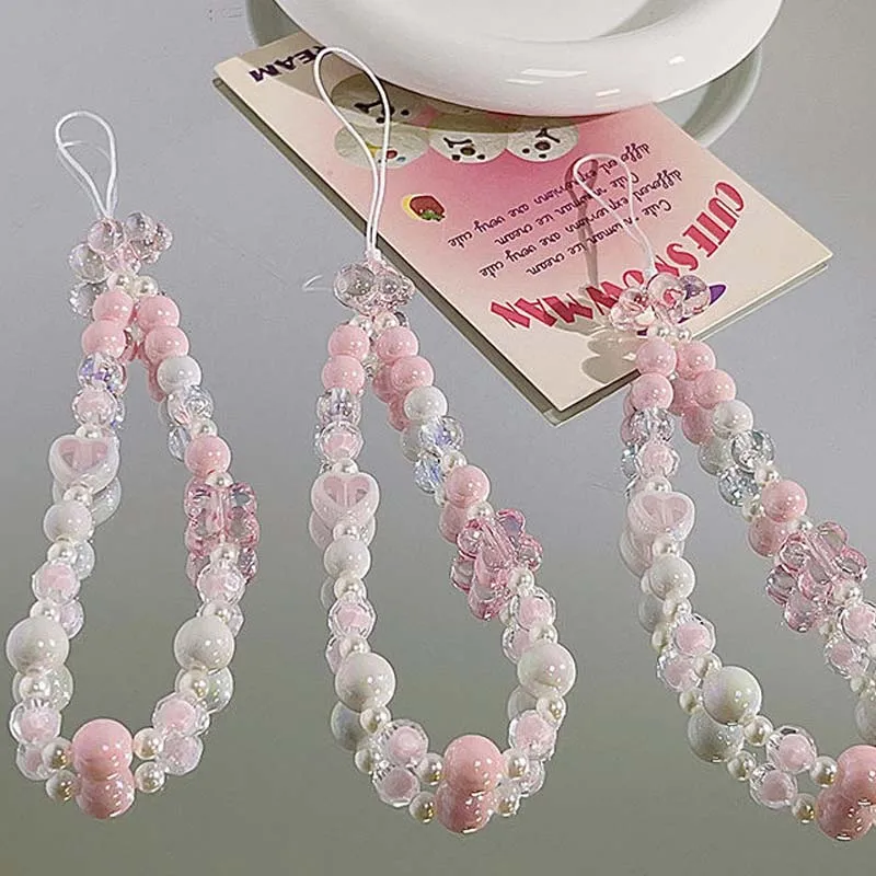 Pink crystal cloud bracelet ins flower butterfly bangle pendant for iphone airpods cute anti loss rope cartoon phone lanyard