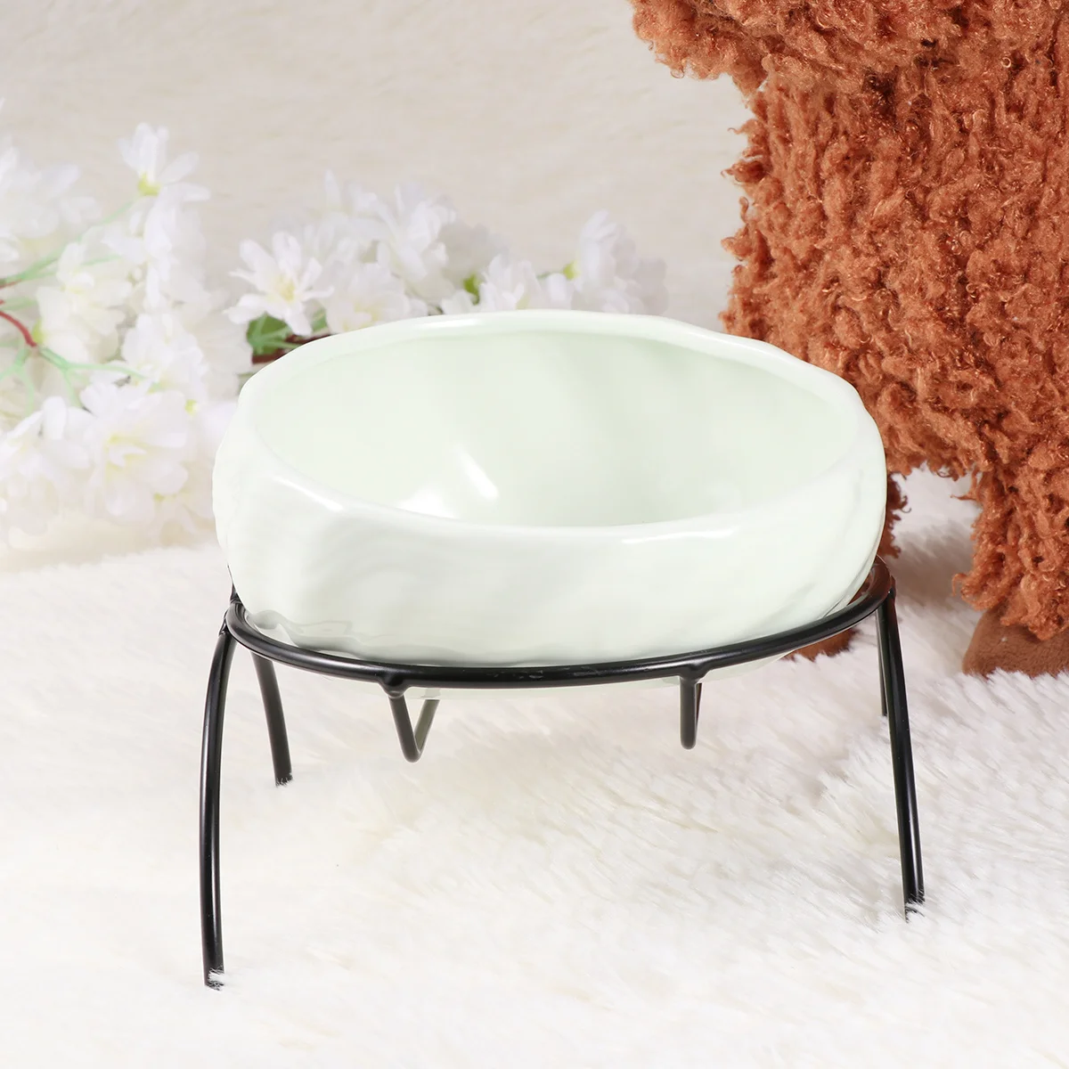 

1Set Pet Feeding Bowl Ceramic Cat Dog Water Dish Elevated Rack Sturdy Iron Frame Scratch Resistant Light Green Pet Drinking Bowl