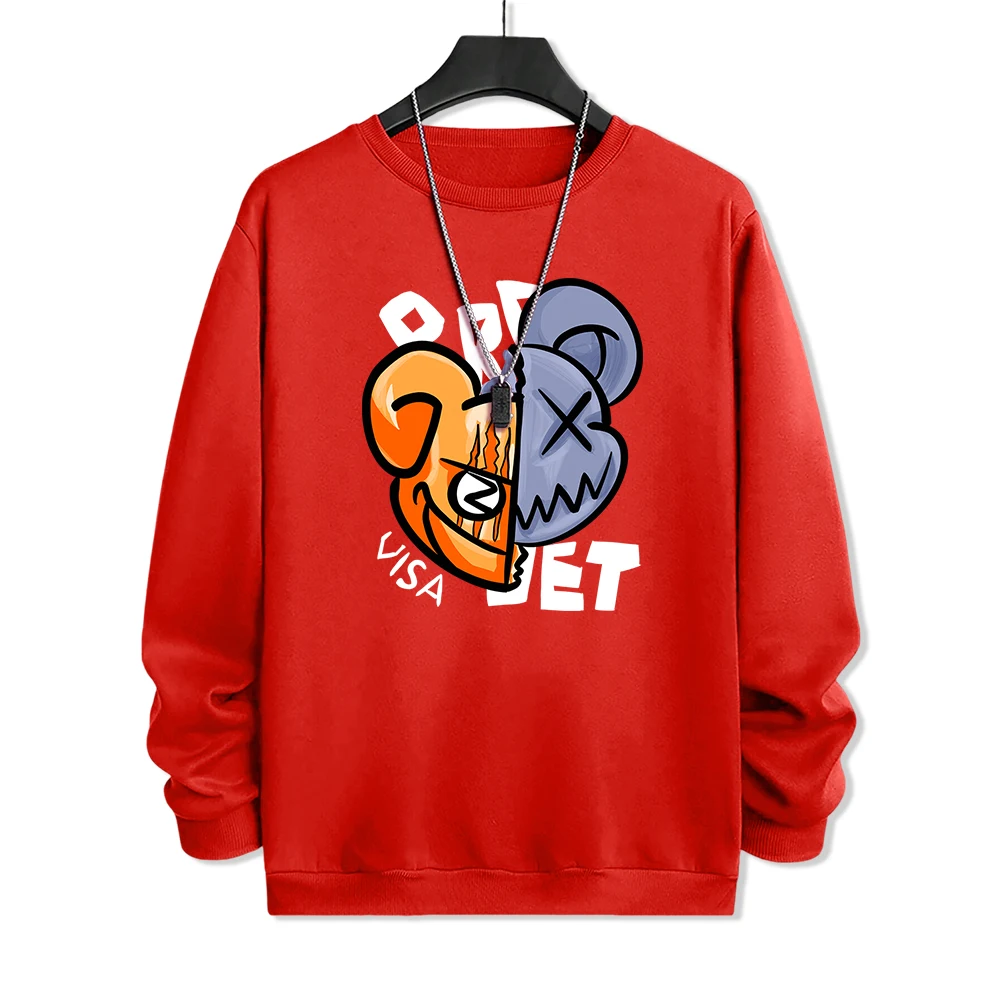 

A Cracked Bear Head Printing Mens Clothes Crewneck Comfortable Hoody Autumn Fleece Sweatshirt Loose Fleece Pullover Clothing