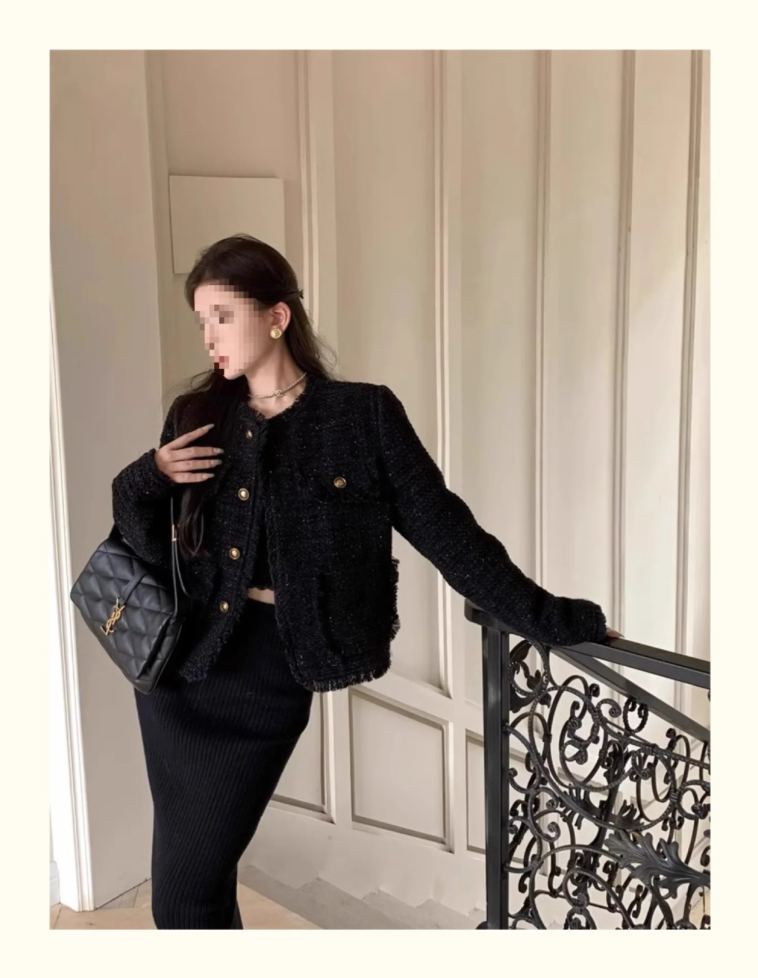 

Tweed Jacket Coat Woman Womens Autumn Military Bomber Aviation Flight Pilots Classic Wild Shiny Ornament Contrast Decoration Ins