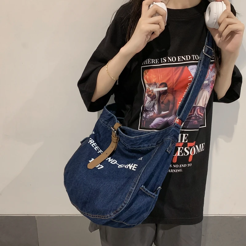 

Denim Shoulder Bags For Women High Quality Shopping Bag Daily Eco Bag Korean Canvas Messenger Bag Y2K Daily Satchel Student Sac